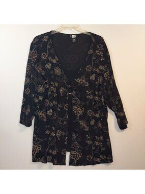 Studio 1940 Black Floral Long Sleeve Cardigan With Ring Detail 4X Nylon Blend